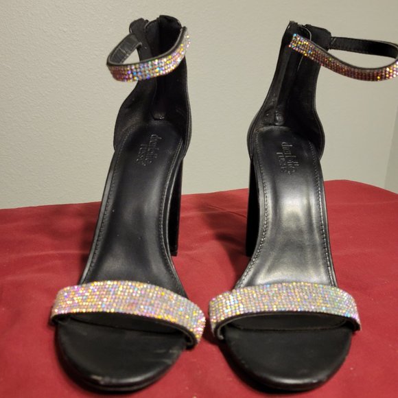 CHARLOTTE RUSSE Almie 02 Heels-BLACK WITH SEQUINED STRAP SIZE-8 - Picture 5 of 11
